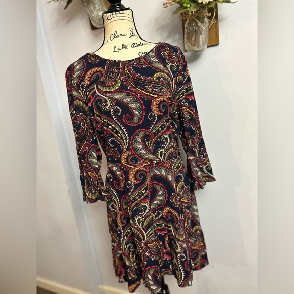Banana Republic factory midi dress floral paisley print multicolor indie rave - Picture 1 of 10